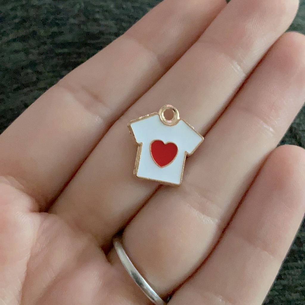 3/$30 Heart T-Shirt Enamel And Gold Plated Charm